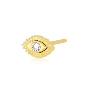 Single Diamond Evil Eye Protection Stud in 14K Yellow Gold