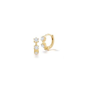 Kismet 3-Stone Mini Huggies in 18K Yellow Gold