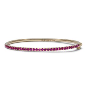 Pink Sapphire Shared Prong Bangle in 14K Yellow Gold 17