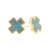 Pave Turquoise Inlay Heirloom Studs 14K Yellow Gold
