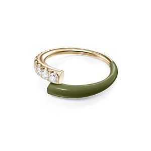 Lola Ring with Army Green Enamel in 18K Yellow Gold