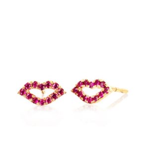 Ruby Kiss Stud Earrings in 14K Yellow Gold