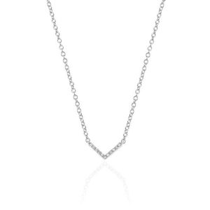 Mini Diamond Chevron Necklace in 14K White Gold