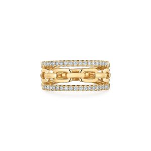 Madison Avenue Link Ring with Diamonds in 18K Yellow Gold
