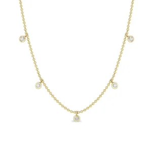 1.5mm Bead Chain Necklace with 5 2.4mm Floating Diamonds in 14K Yellow