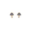 Micro Mushroom Studs in 18K Yellow Gold with Blue Sapphires