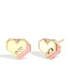 Mini Heart Studs with Pink Opal in 18K Yellow Gold