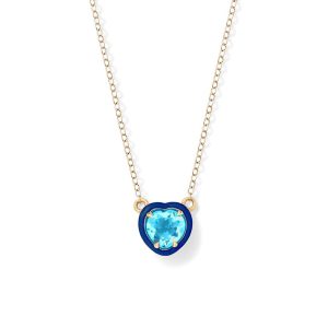Blue Topaz Heart Cocktail Necklace in 14K Yellow Gold