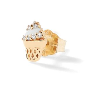 (Single) Ice Cream Cone Stud in 14K Yellow Gold
