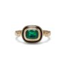 Cushion Cut Emerald One of A Kind Lenox Pinky Ring with Black Enamel in Size 3.5