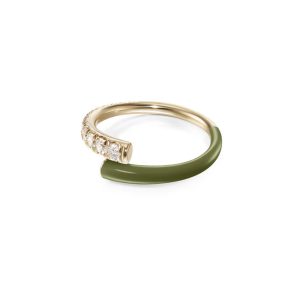 Lola Pinky Ring with Army Green Enamel in 18K Yellow Gold