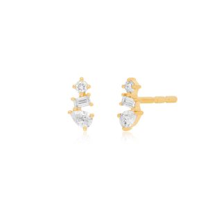 Diamond Multifaceted Stud Earrings in 14K Yellow Gold (Pair)