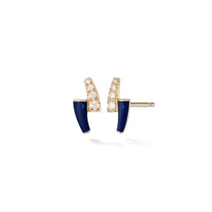 Partial Diamond Lola Studs Navy Enamel in 18K Yellow Gold