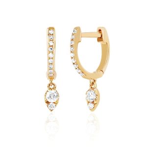Teardrop Diamond Mini Huggie Earrings in 14K Yellow Gold