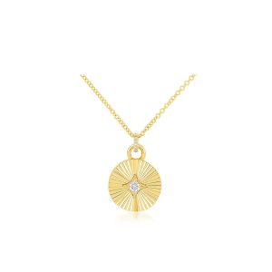 Diamond Fluted Disc Necklace in 14K Yellow Gold