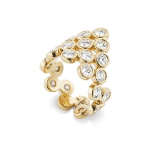 Pyramid Ring with Diamonds in 18K Yellow Gold - Size 6