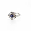 Sapphire Louisa Deco Ring with Rounds and Baguettes in Platinum - Size 6