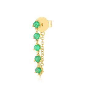 Single Multi Emerald Chain Stud in 14K Yellow Gold