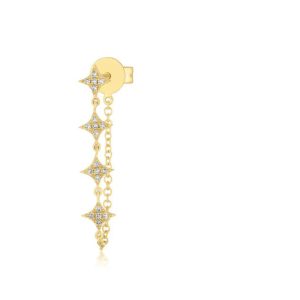 Single Multi-Diamond Sparkle Chain Stud Earring in 14K Yellow Gold