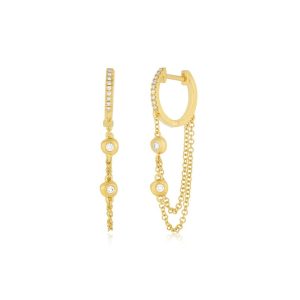 Pillow Chain Diamond Mini Huggie Earrings in 14K Yellow Gold