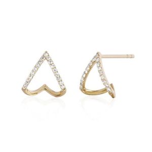 Chevron Huggies with Diamonds in 14K Yellow Gold