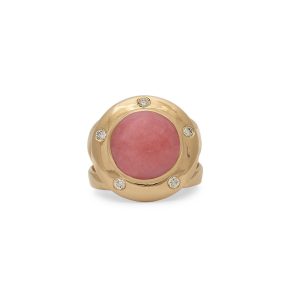 Pink Opal Saucer Ring with Diamonds