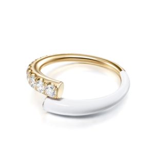 Lola Pinky Ring with White Enamel in 18K Yellow Gold
