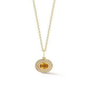 Diamond and Oval Citrine Gem Necklace in 14K Yellow Gold