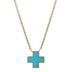 Turquoise Inlay Heirloom Necklace 14K Yellow Gold