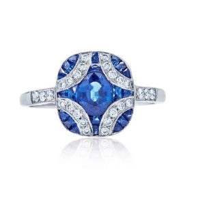 Diamond and Sapphire Argyle Ring in 18K White Gold - Size 6