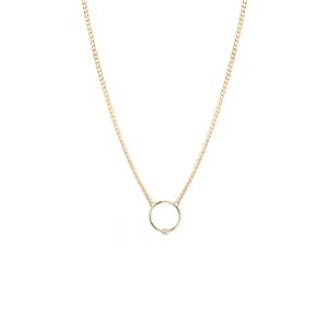 Circle Necklace with a Bezel Set Diamond Curb Chain