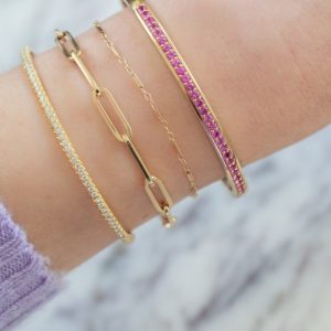 Diamond Shared Prong Bangle in 14K Yellow Gold - Size 17