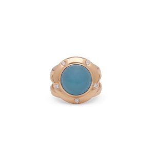 Aquamarine Saucer Ring with Diamonds 14K Yellow Gold - Size 6