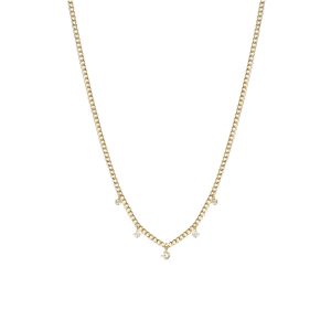 5 Dangling Prong Diamond Extra Small Curb Chain Necklace in 14K Yellow Gold