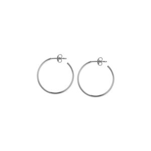 Thin 25mm Hoop Post Earrings in 14K White Gold