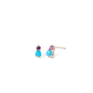 Mini Capella Studs in Turquoise & Pink Sapphire  in 14K Yellow Gold