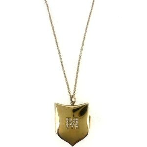 Shield Locket with Diamond Initial Necklace Letter M