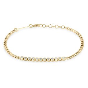 Diamond Bezel Tennis Station Curb Chain Bracelet in 14K Yellow Gold