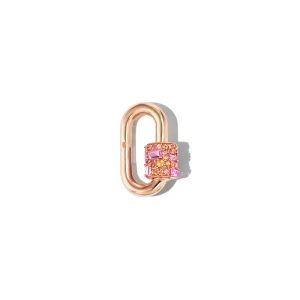 Stoned Chubby Medium Lock in 14K Yellow with Pink and Orange Sapphires