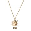 Cat with Sapphire Bowtie Charm with Pave Bail in 14K Yellow Gold