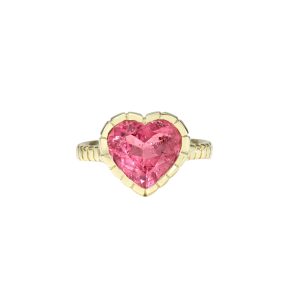 One-Of-A-Kind Heirloom Bezel Ring with  5.47 Heart-Shaped Pink Tourmaline in 14K Yellow Gold