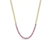 Pink Sapphire Tennis Station Small Curb Chain Necklace in 14K Yellow Gold