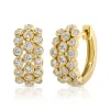 3 Row Diamond Bezel Huggies in 18K Yellow Gold