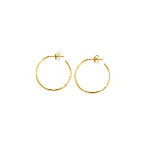 Thin 25mm Hoop Post Earrings in 14K Yellow Gold