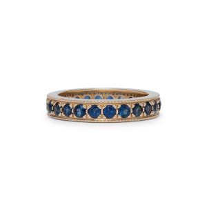 Medium Heirloom Band with Blue Sapphires in 14K Yellow Gold 6.75