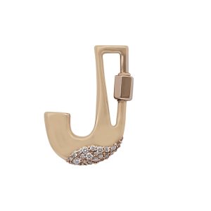 Diamond Dipped Letter J Lock in 14K Yellow Gold