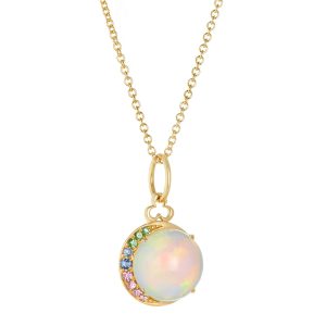 Moonstone Moon Charm in Yellow Gold with Pastel Sapphires
