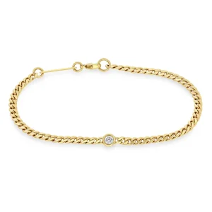 Small Box Chain Bracelet with a Floating Diamond in 14K Yellow Gold