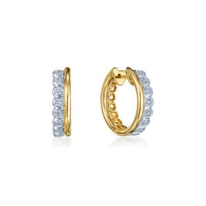 Sirena Diamond and Gold Huggie Earrings in  18K Yellow and White Gold